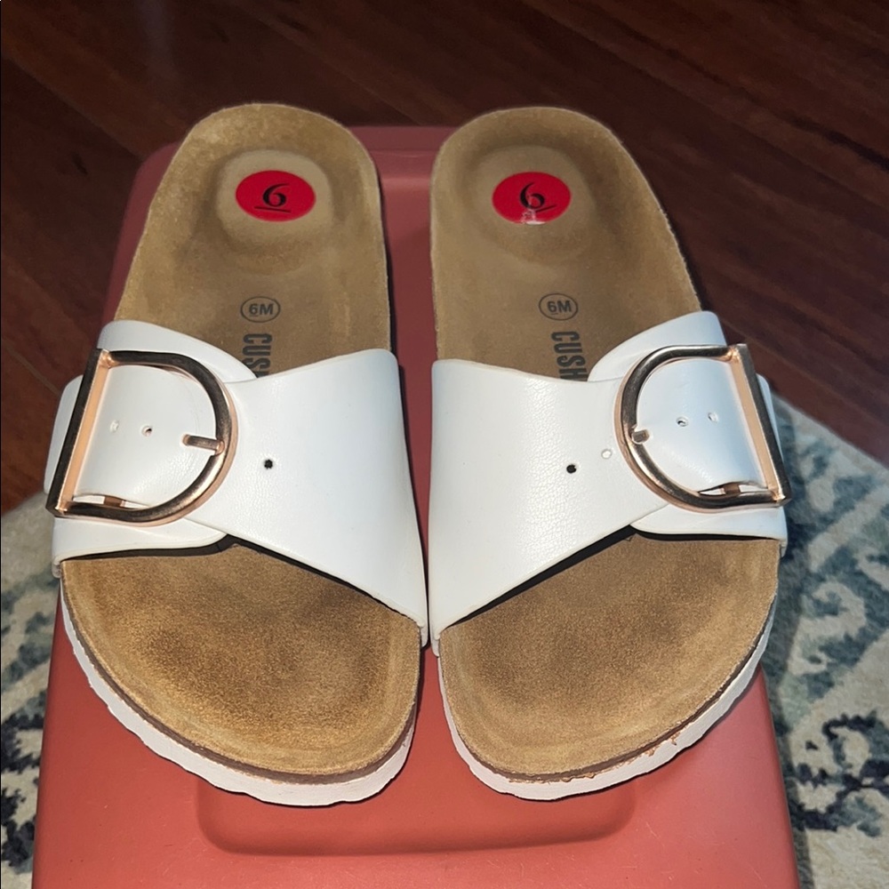 Tan and White Sandals with Open Toe Design